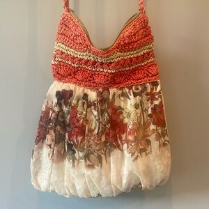 Fall weather ladies fabric /straw tote bag floral pattern